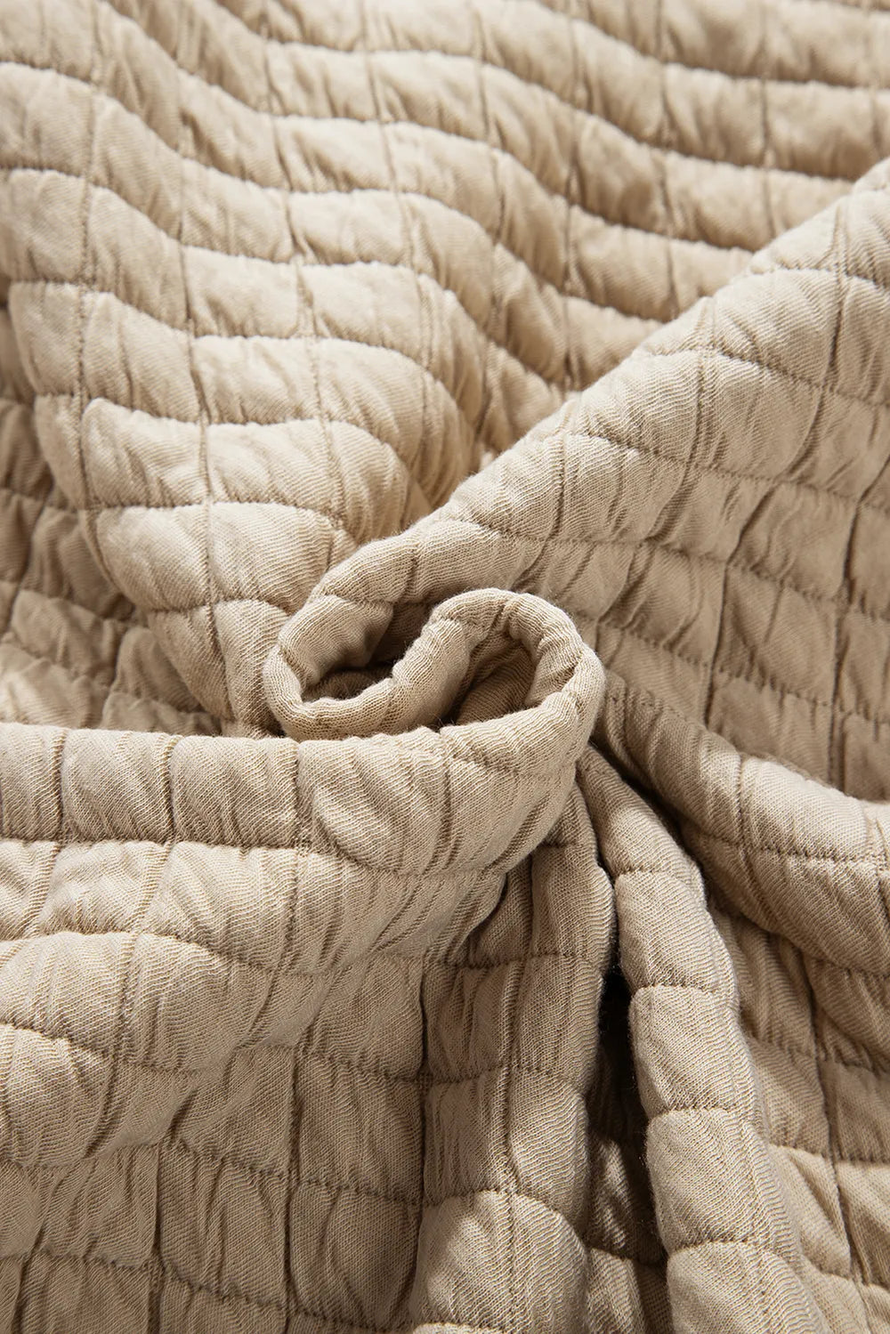 Exposed Seam Collared Neck Button Up Shacket in Beige, view 10