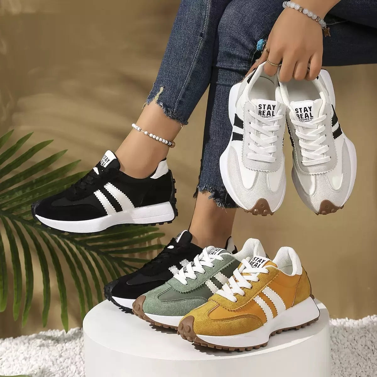 Round Toe Lace Up Sneakers