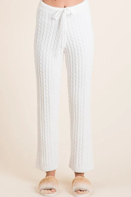 BiBi Cable-Knit High Waist Sweater Pants in Ivory