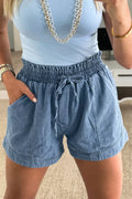 Smocked Elastic Waist Denim Shorts - Lilixa.store
