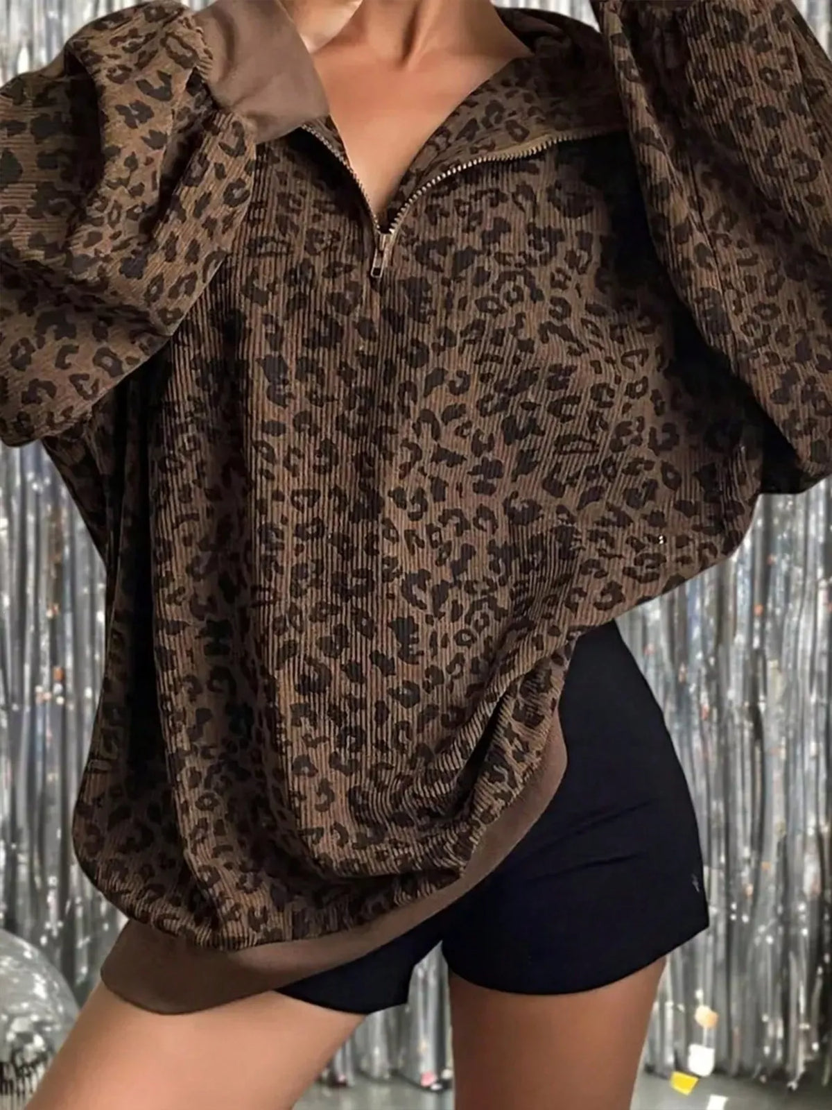 Leopard Print Quarter-Zip Sweatshirt - Lilixa.store