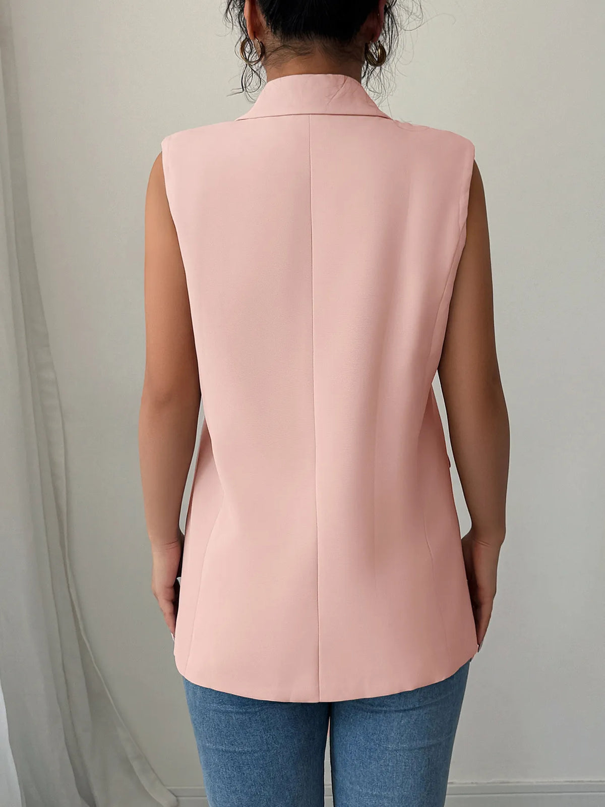 One Button V-Neck Blazer Vest Coat, view 8