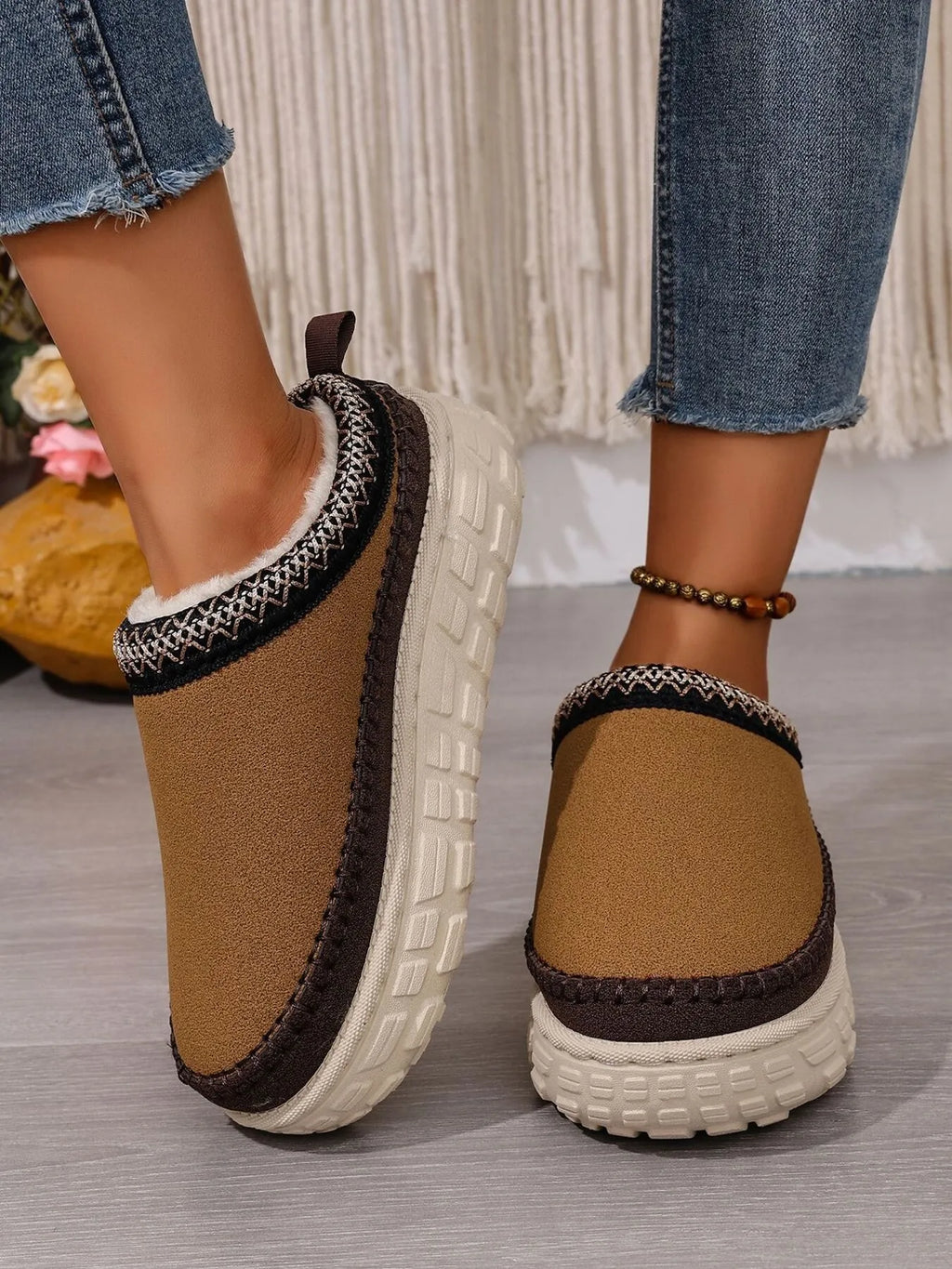 Embroidered Trim Round Toe Platform Boots, view 8