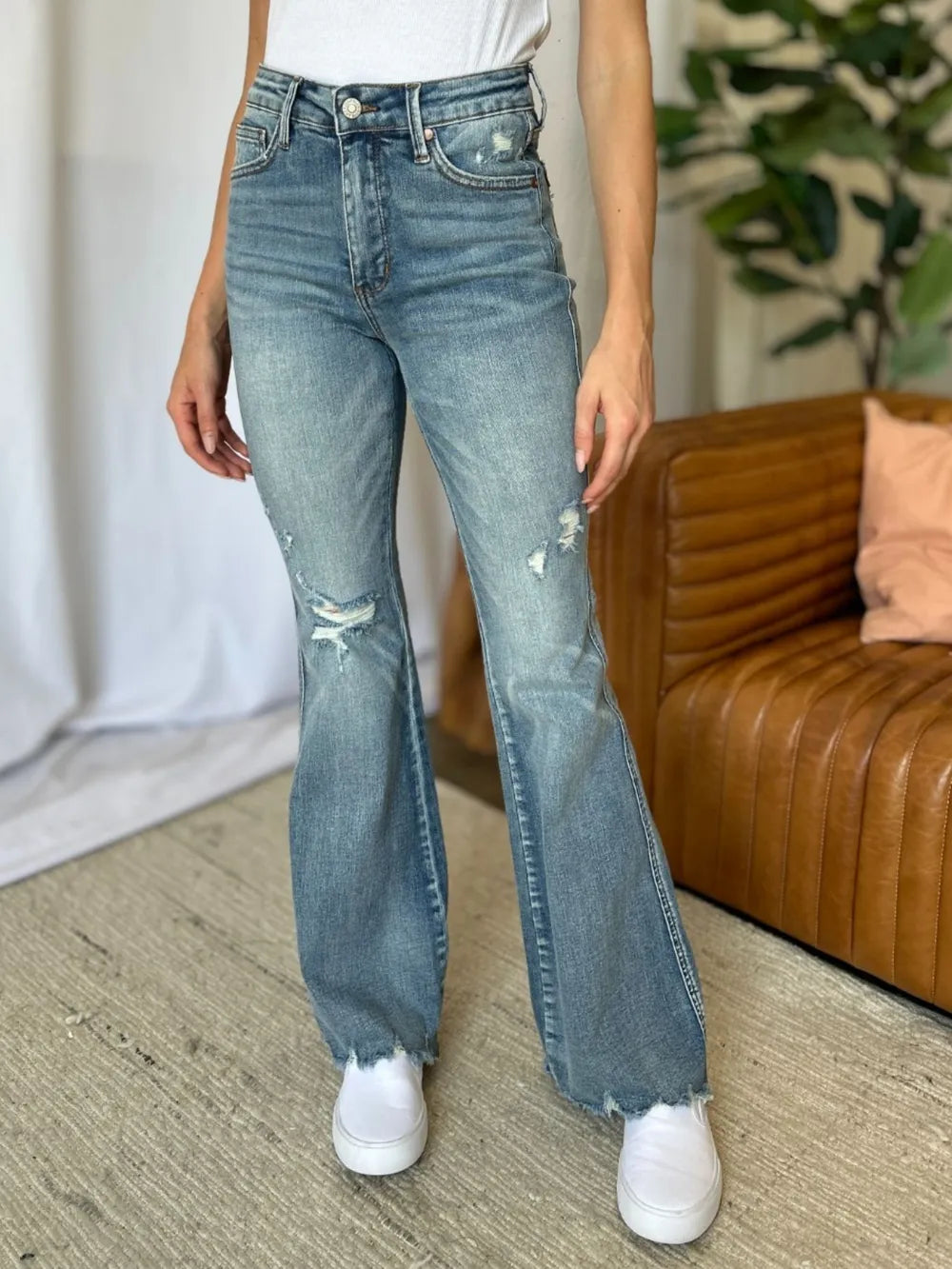 Judy Blue Full Size Medium Rise Tummy Control Destroy Flare - Lilixa.store