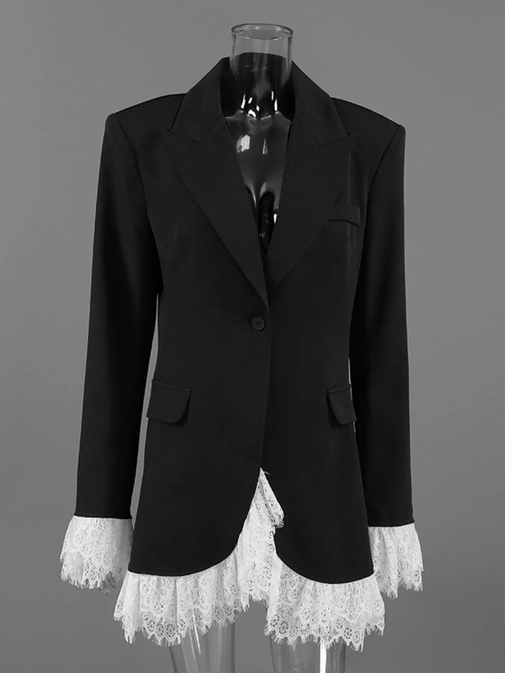 Lace Hem One Button Blazer - Lilixa.store