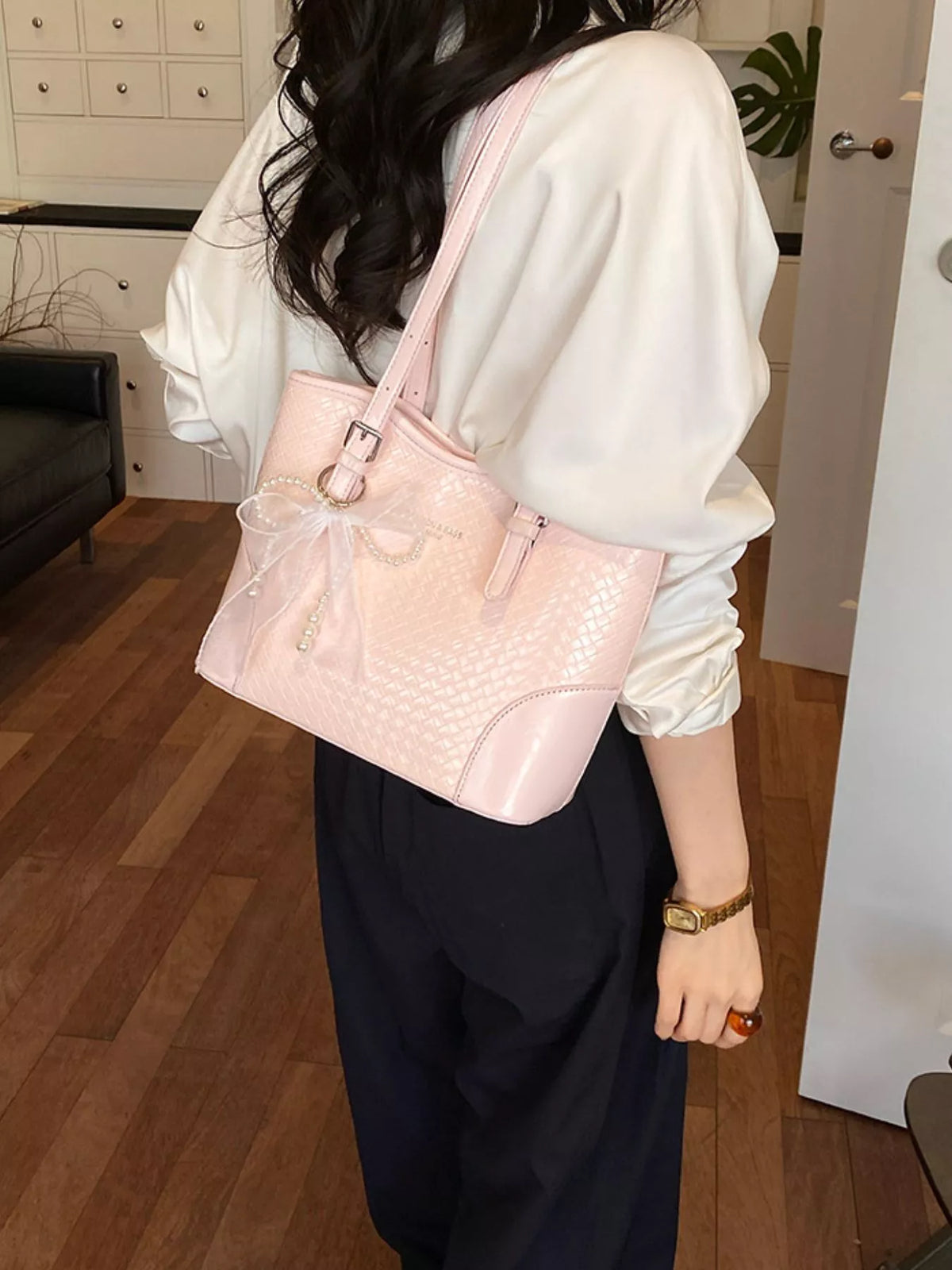 Textured PU Leather Shoulder Bag
