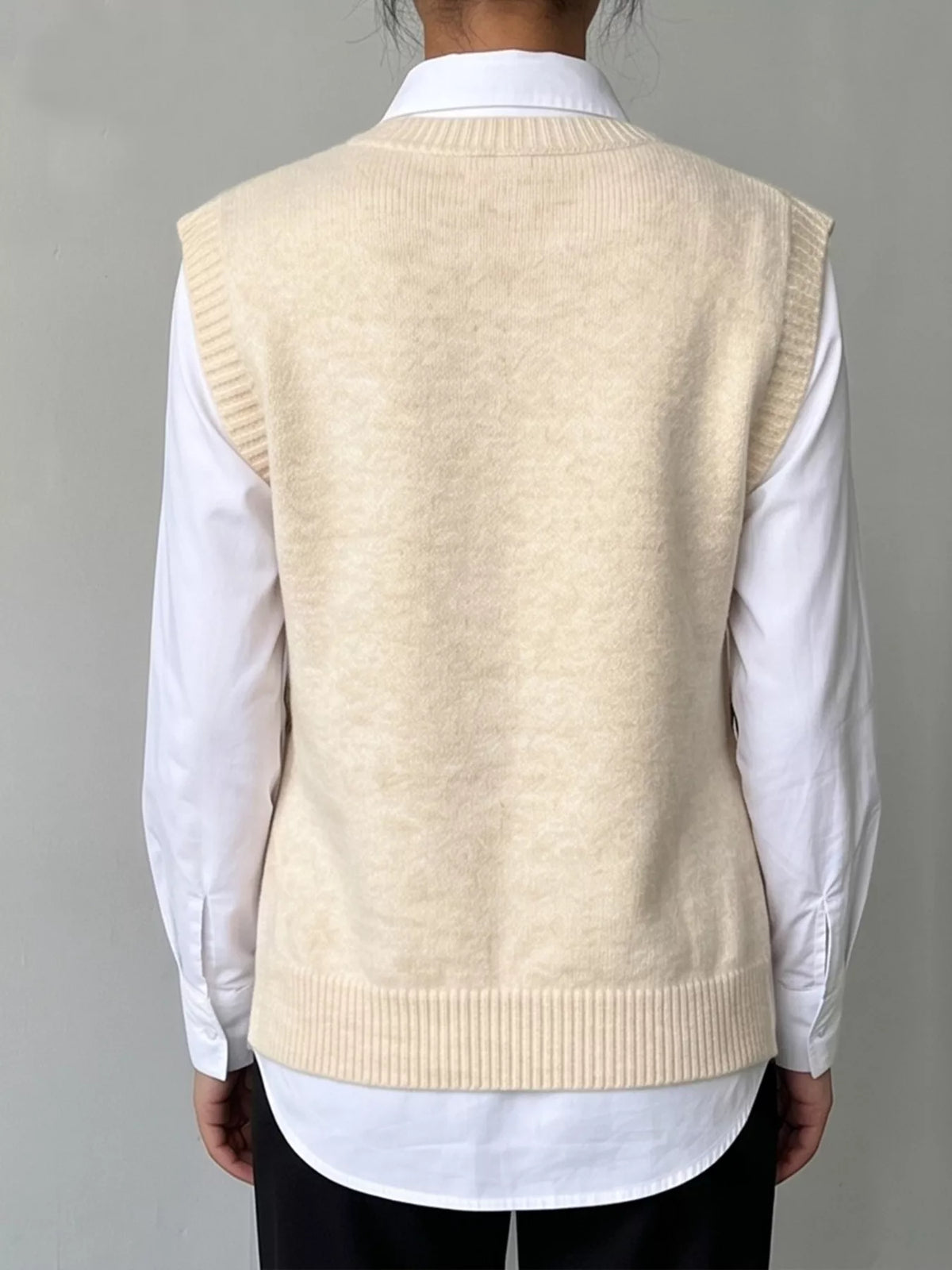 Side Button Sweater Vest with 3D Floral Appliques, view 6