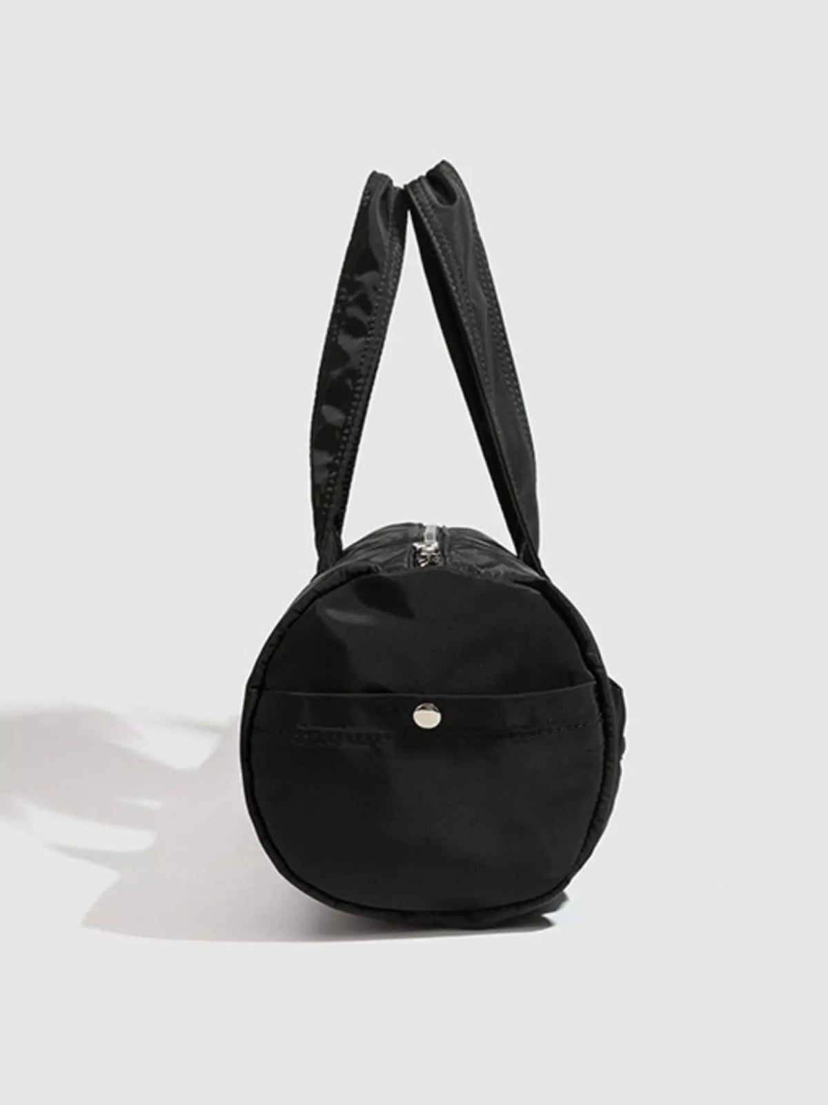 Minimalist Nylon Barrel Shoulder Bag with Multi-Pocket Utility in Black, view 9