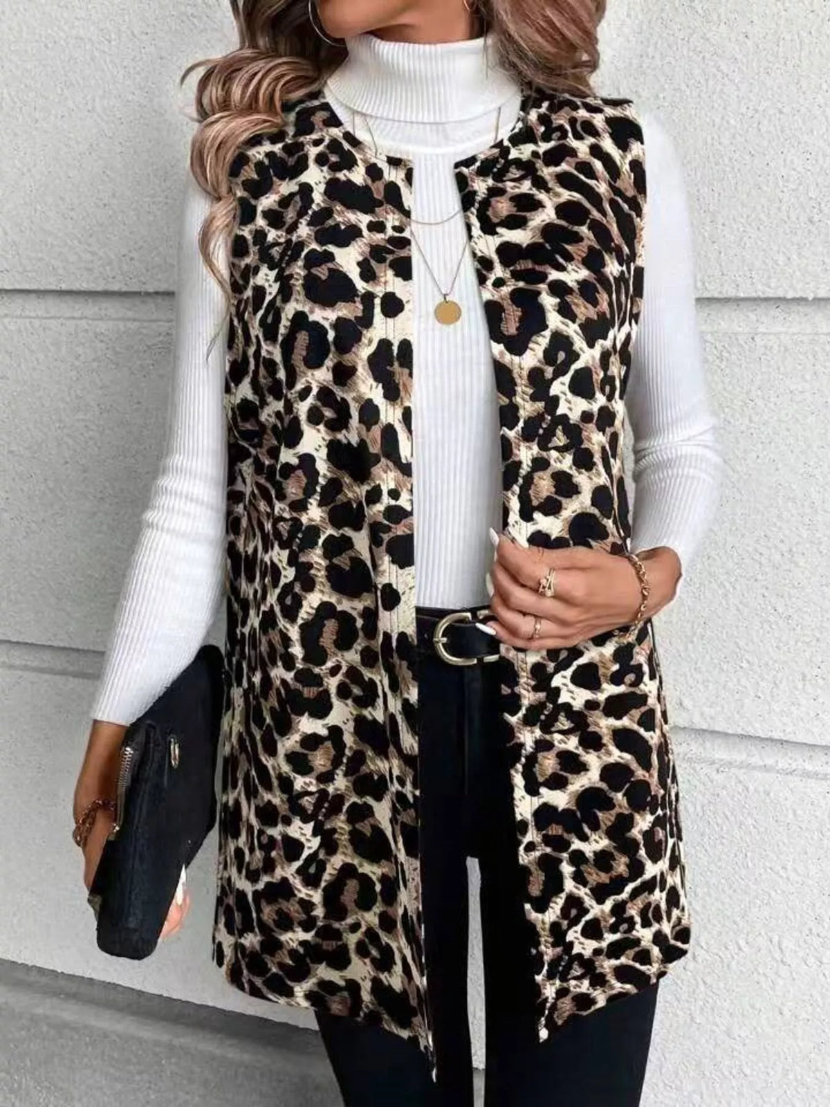 Sleeveless Leopard Print Vest Coat - Lilixa.store