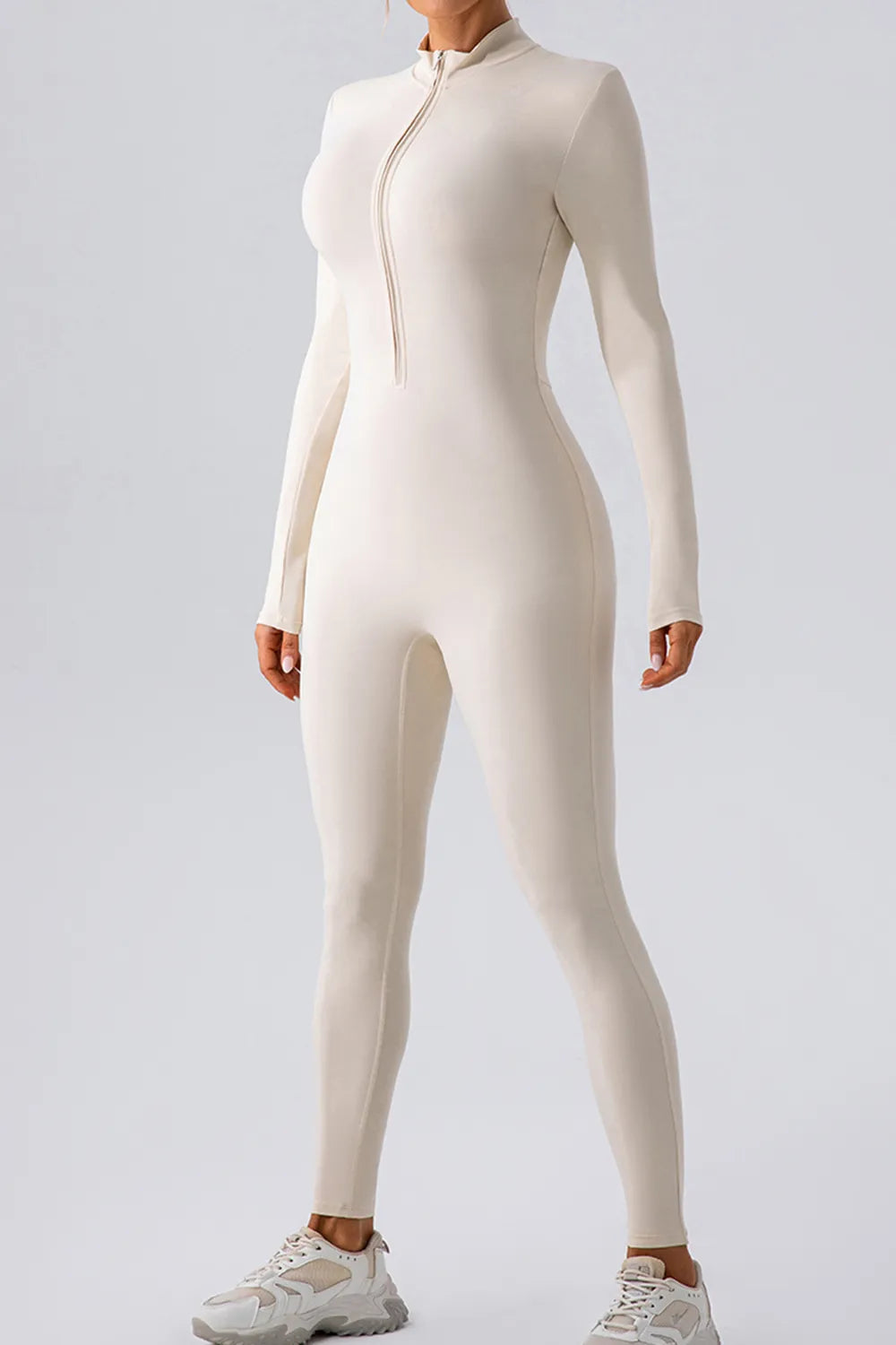 Half Zip Mock Neck Active Jumpsuit - Lilixa.store