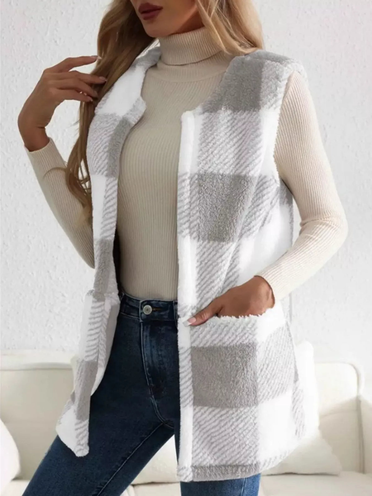 Cozy Plaid Sherpa Vest Coat - Lilixa.store