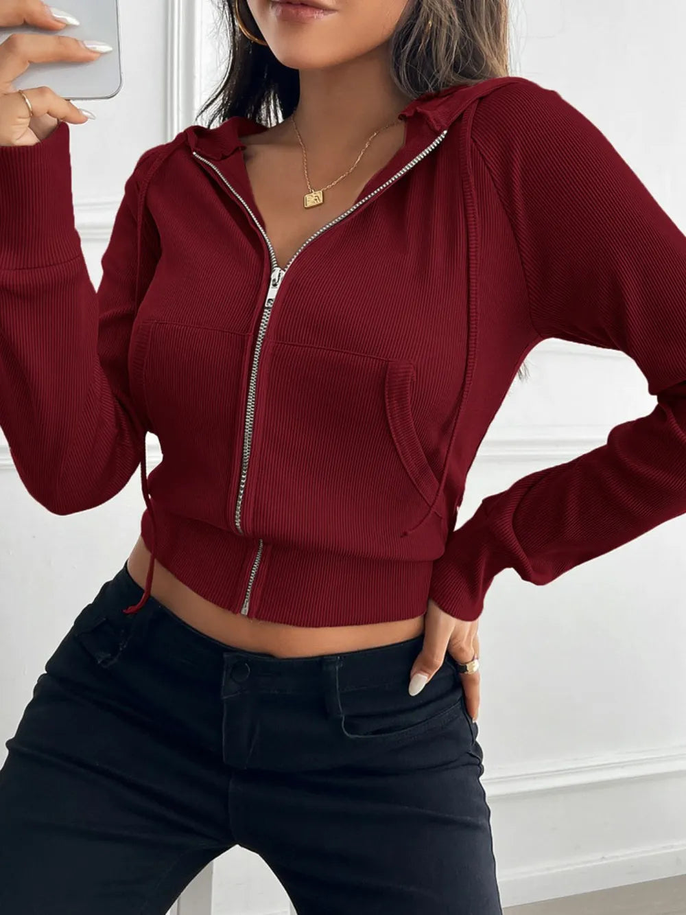 Devine Zip Up Long Sleeve Hooded Outerwear - Lilixa.store