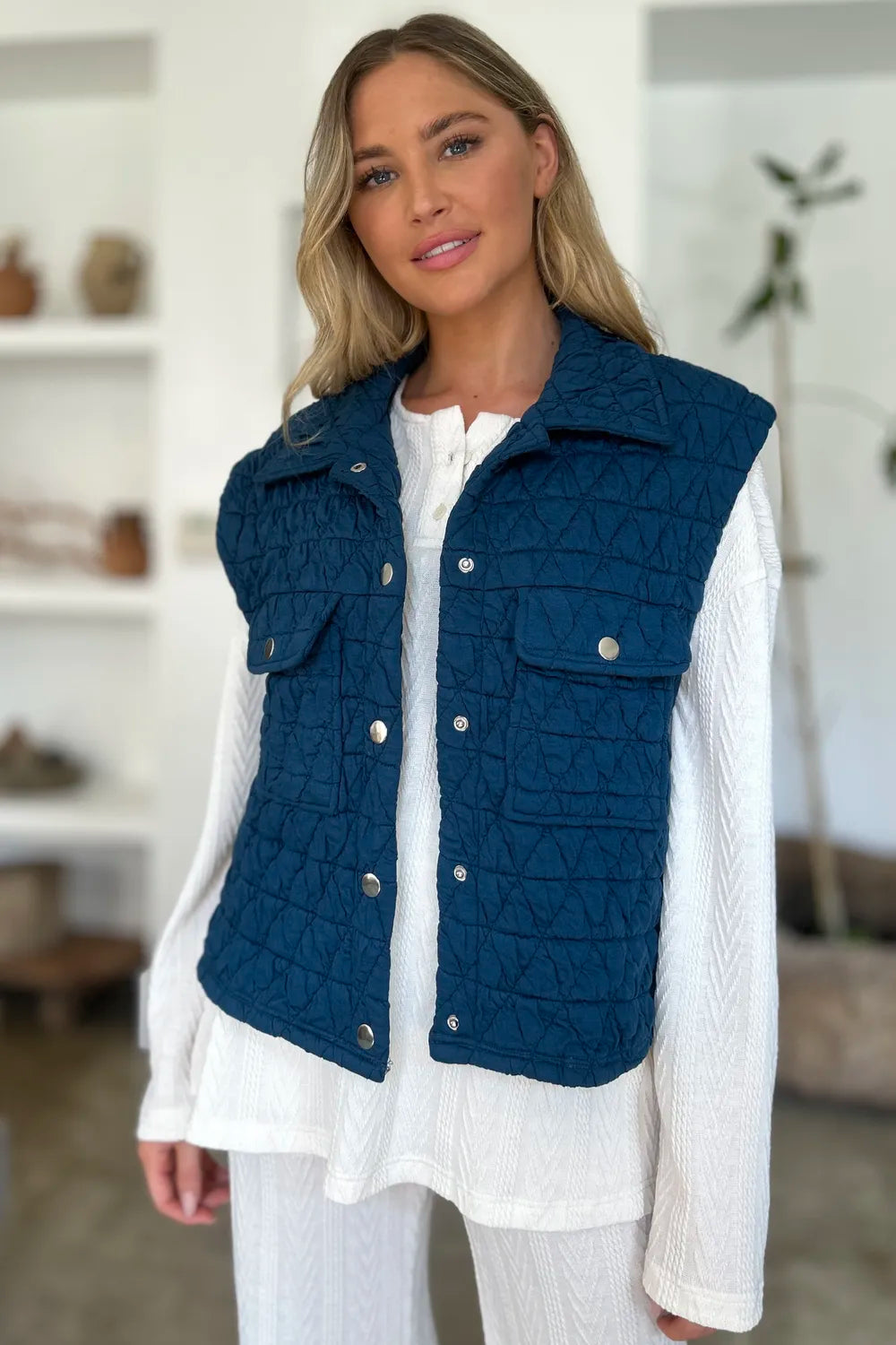 Double Take Full Size Pocketed Texture Snap Down Vest Coat, view 2