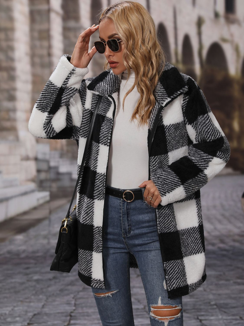 Plaid Collared Neck Coat with Pockets - Lilixa.store