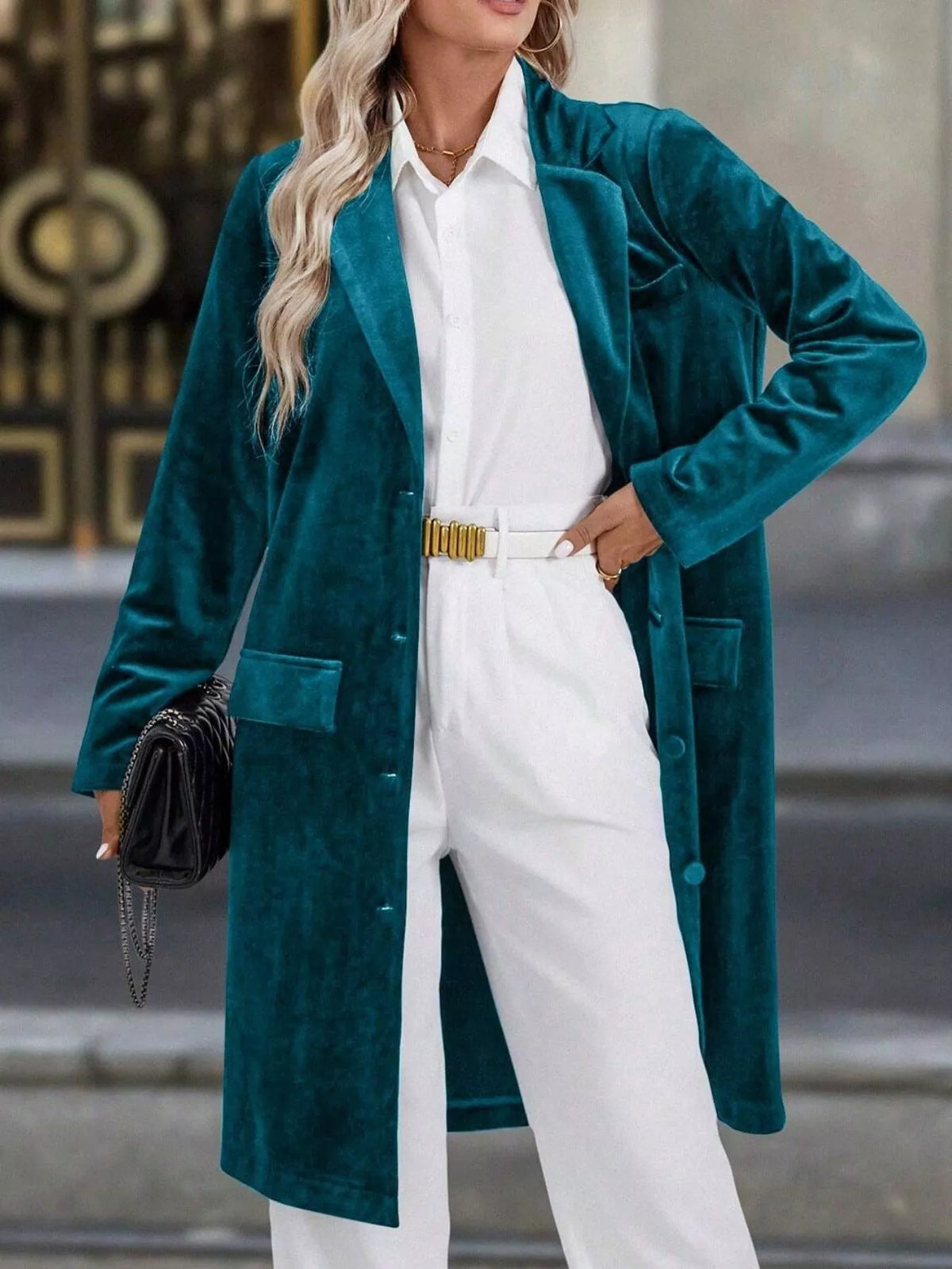 Lapel Collar Long Sleeve Longline Coat - Lilixa.store