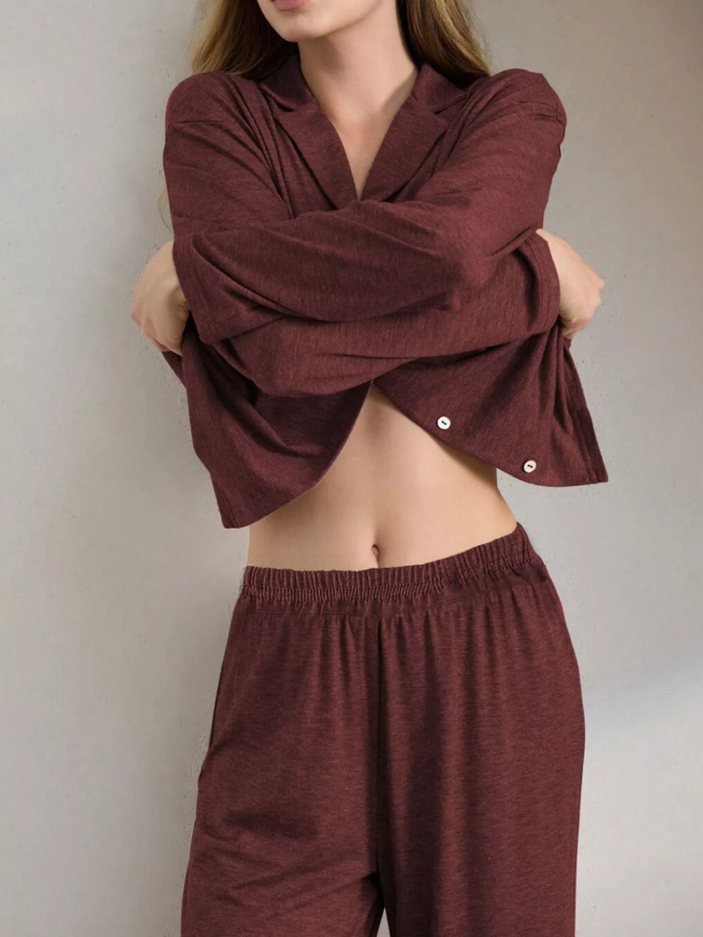 Button-Down Top and Wide-Leg Pants Lounge Set - Lilixa.store