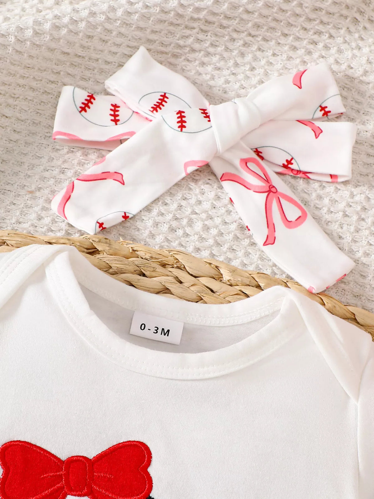 Children's Baseball Short Sleeve Bodysuit and Bow Pants Set with Headband - Lilixa.store