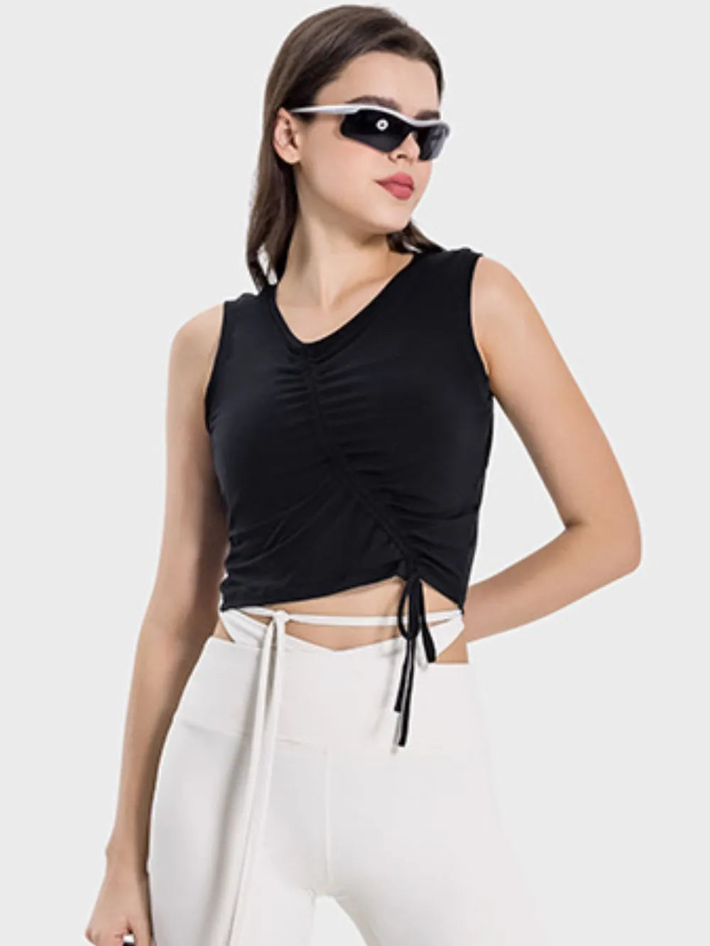 Millennia Drawstring Ruched Wide Strap Active Tank - Lilixa.store