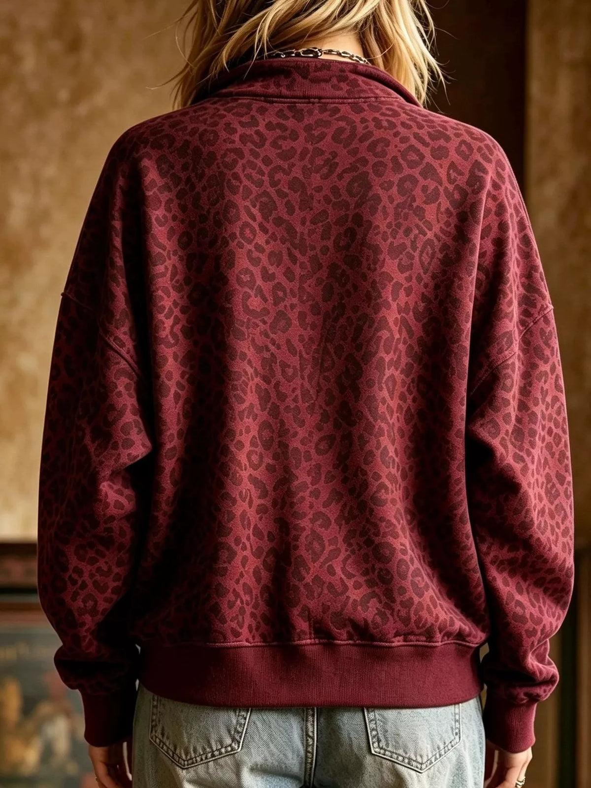 Leopard Half Zip Oversized Sweatshirt - Lilixa.store