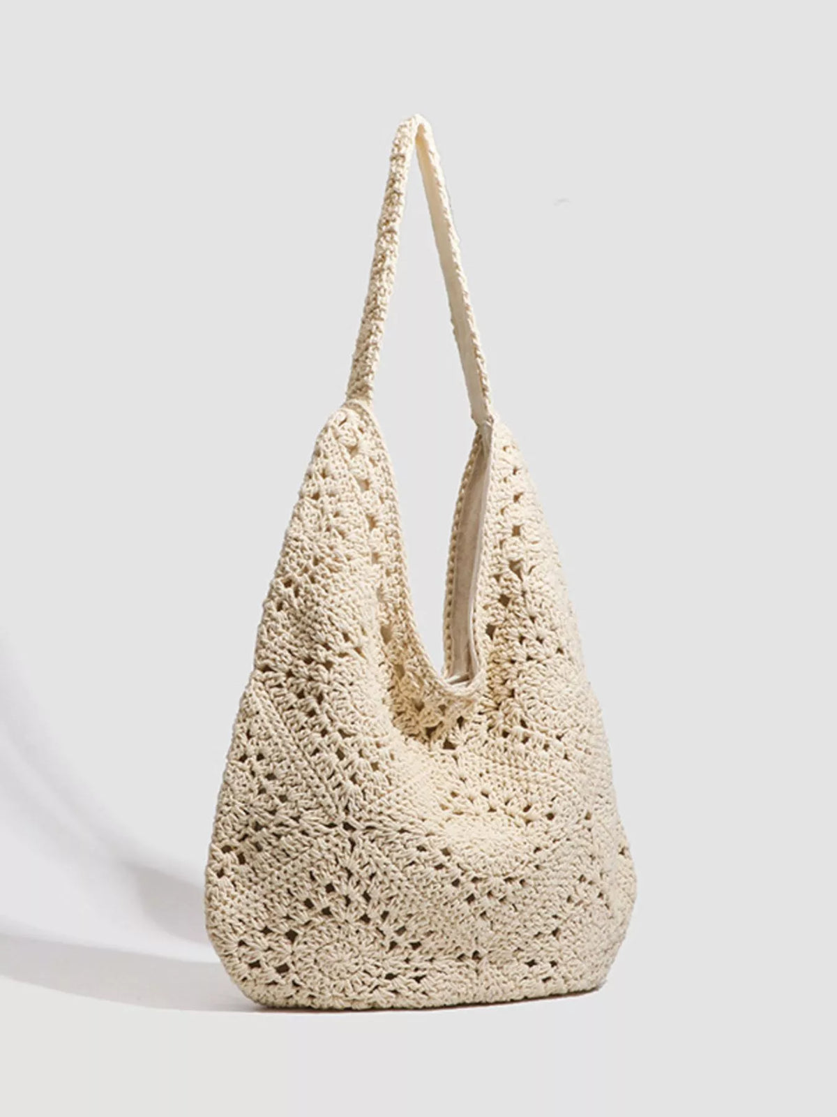 Bohemian Crochet Hollow-Out Tote Bag in Off-white, view 2