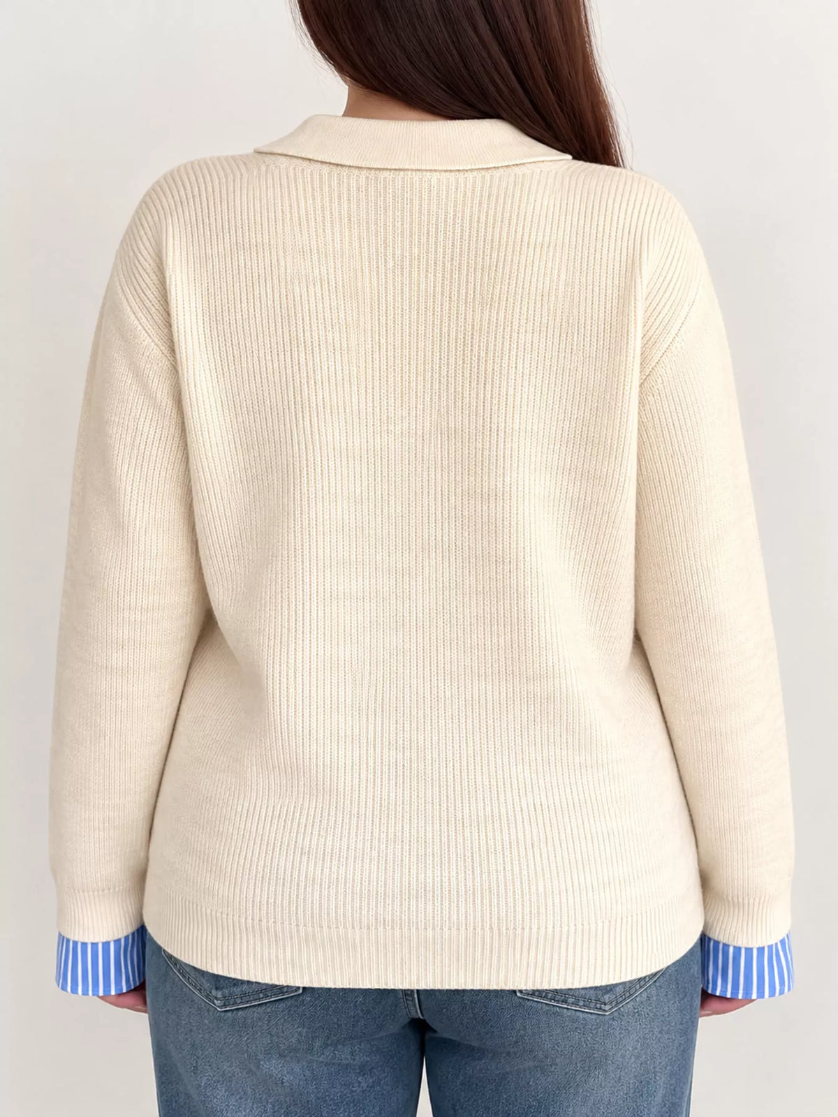 Plus Size Layered Look Striped Long Sleeve Sweater, view 7