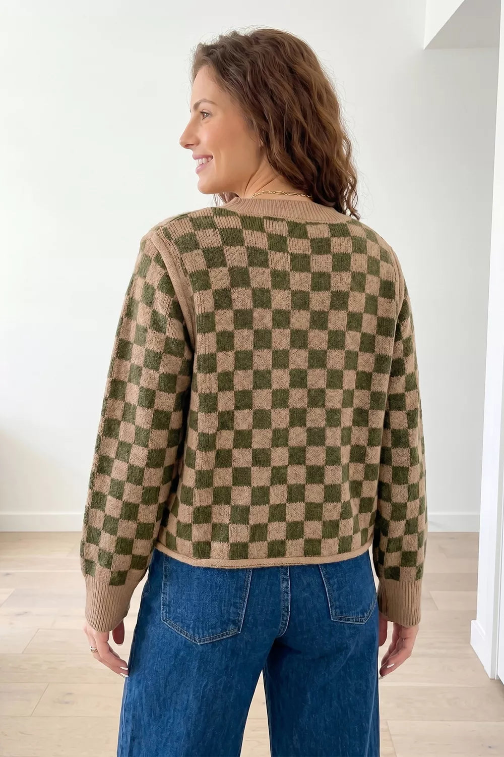 Multicolour Drop Shoulder Plaid Knit Long Sleeve Sweater - Lilixa.store