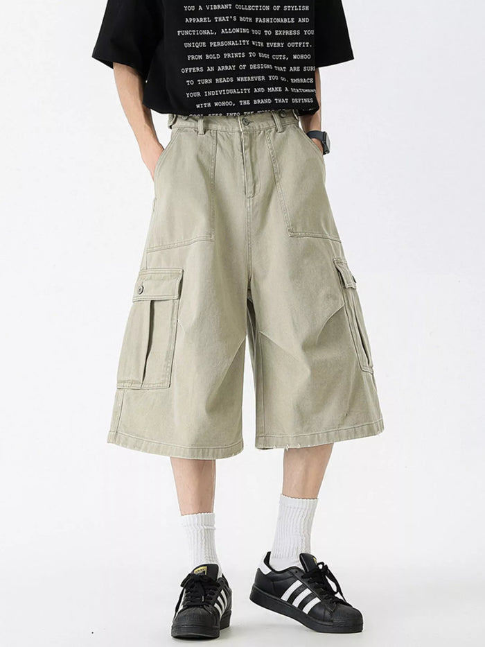 Men's Full Size Loose Fit Cargo Shorts Plus Size in Apricot
