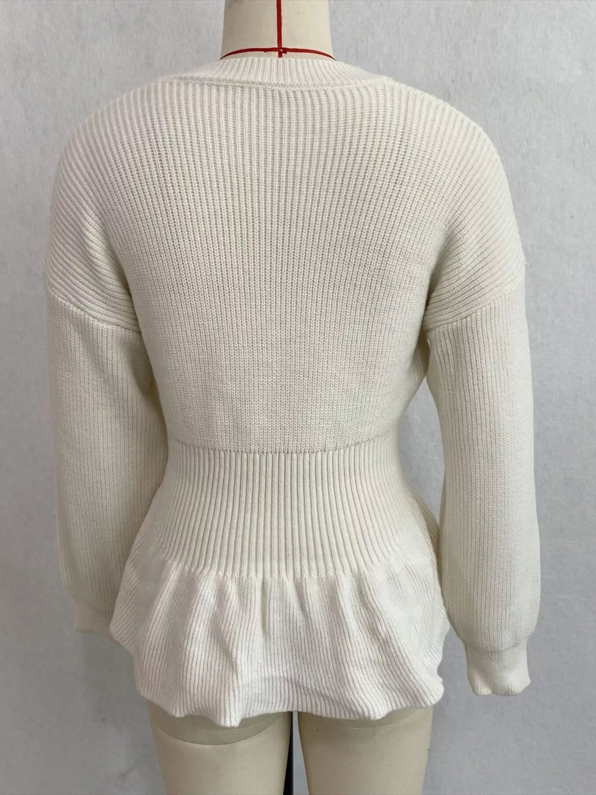 V-Neck Peplum Hem Ribbed Knit Top, view 6