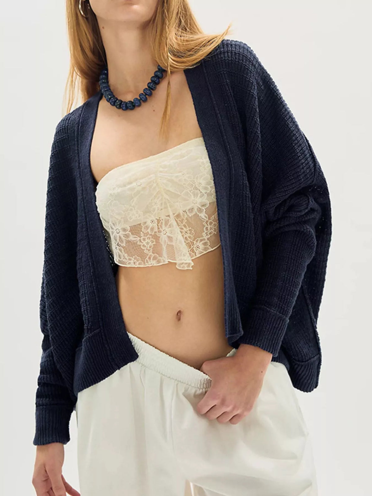 Open-Front Long Sleeve Knit Cardigan - Lilixa.store