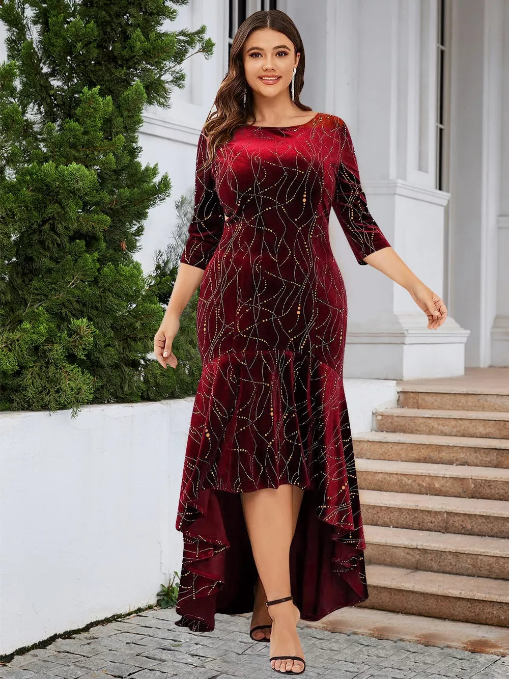 Plus Size Ruffle Hem High-Low Dress - Lilixa.store