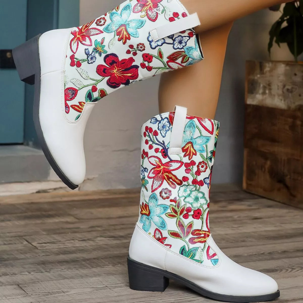 Floral Block Heel Boots, view 13