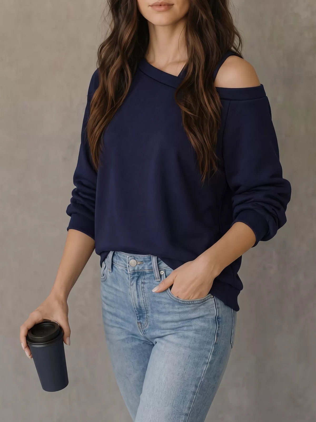 Asymmetrical Neck Long Sleeve Blouse - Lilixa.store