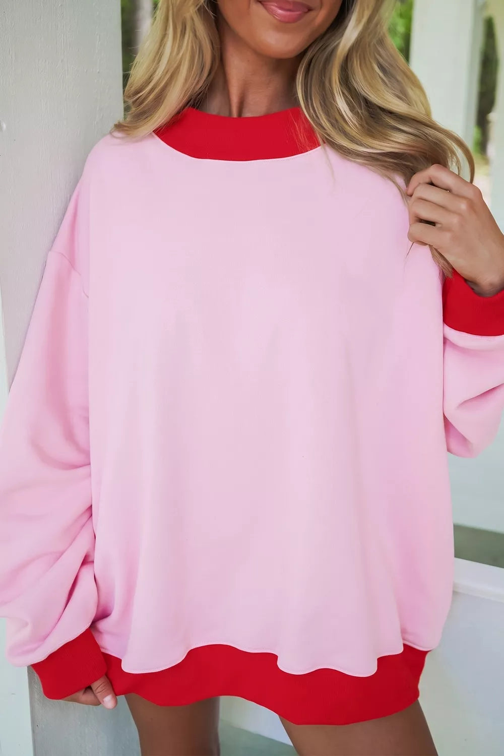 Contrast Trim Crew Neck Sweatshirt - Lilixa.store
