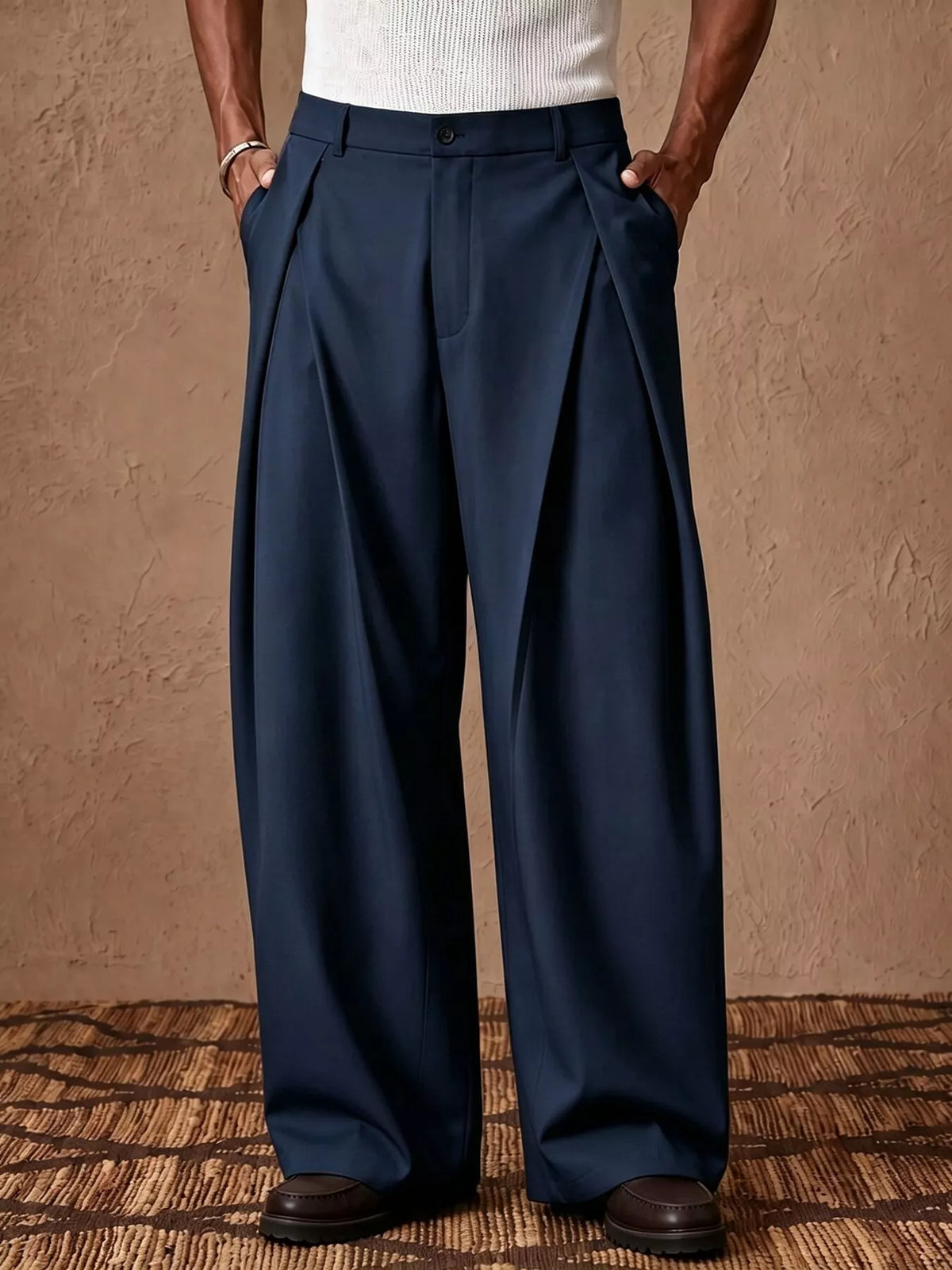 Men's High-Waisted Wide-Leg Pleated Dress Pants - Lilixa.store