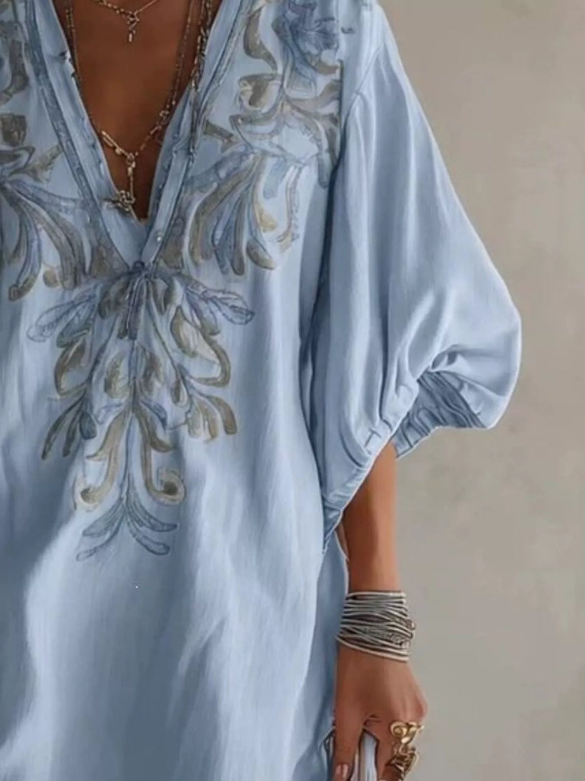 Full Size Embroidered V-Neck Mini Dress Plus Size - Lilixa.store