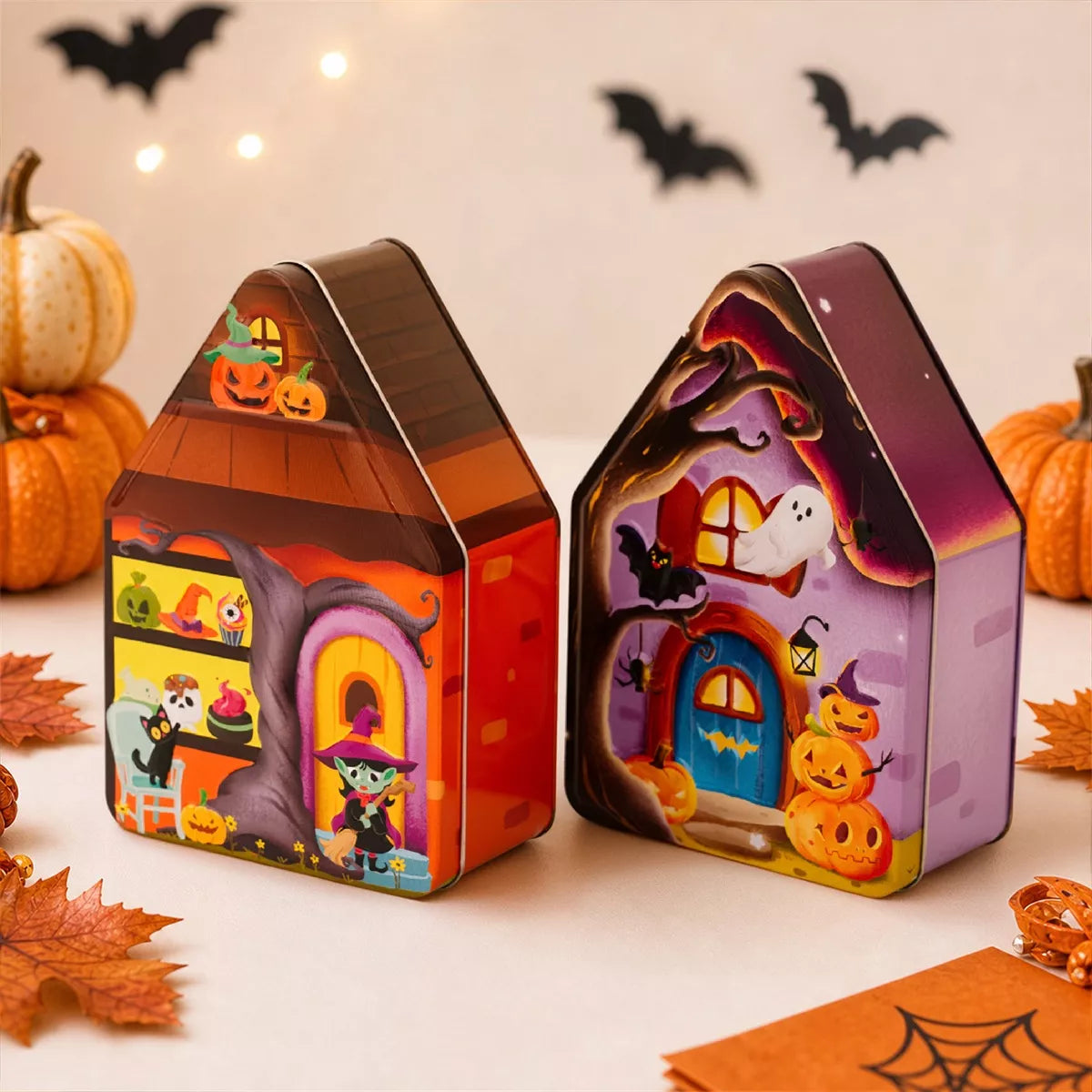 Halloween House Shaped Metal Candy Storage Box - Lilixa.store