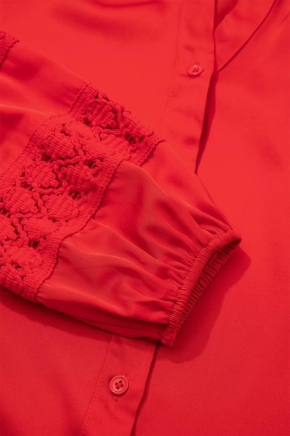 Christmas Patchwork Lace Long Sleeve V Neck Button Front Shirt in Scarlet, view 8