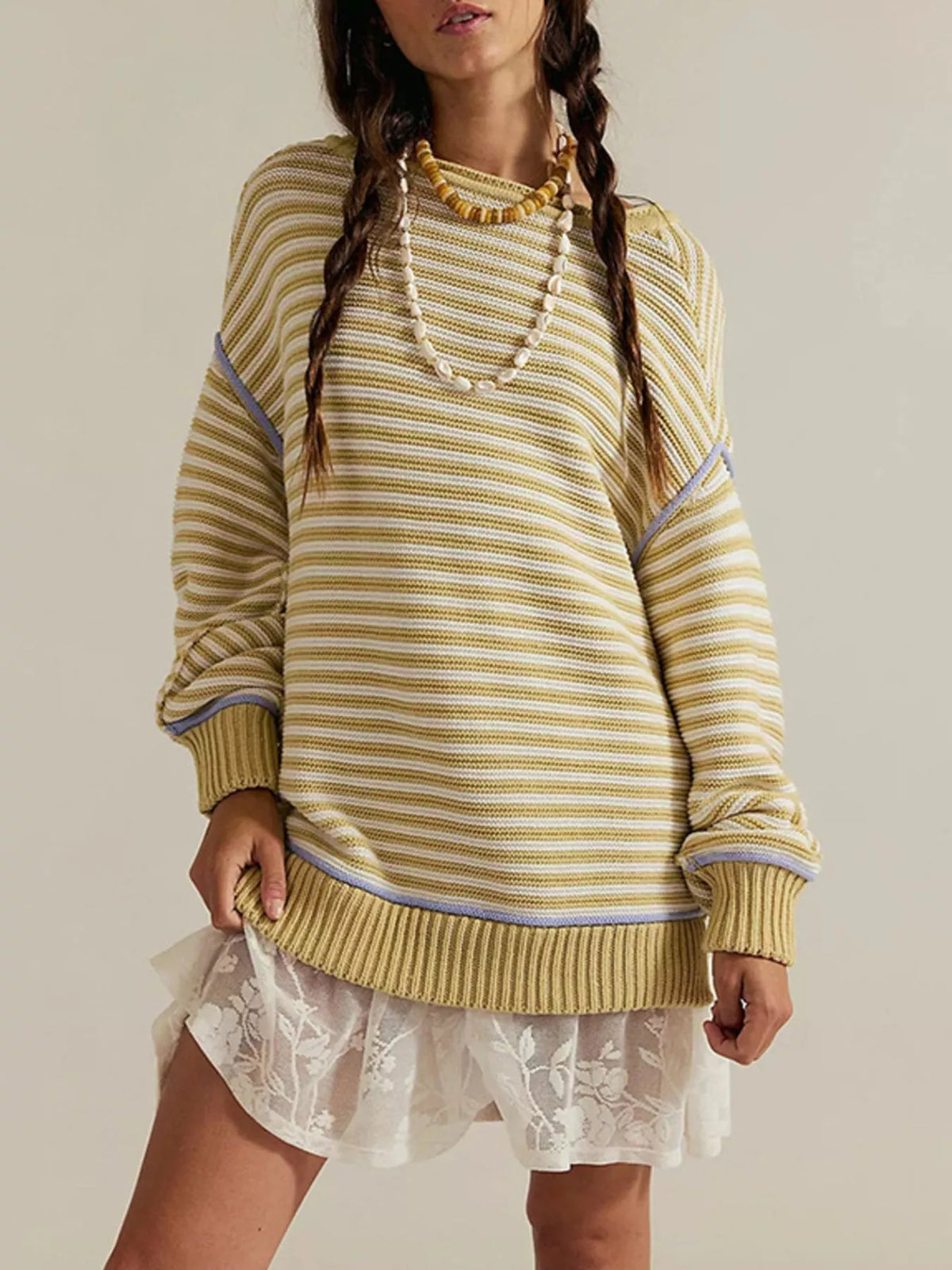 Oversized Striped Dropped Shoulder Sweater