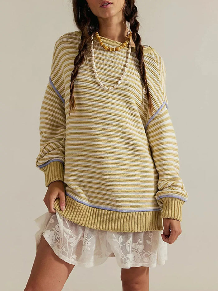 Oversized Striped Dropped Shoulder Sweater - Lilixa.store