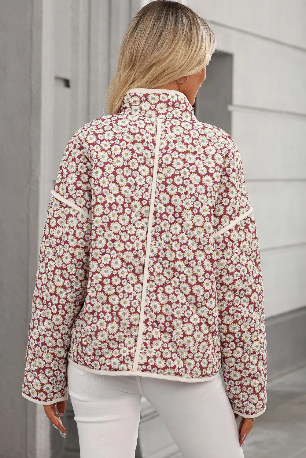 Floral Snap Down Mock Neck Coat - Lilixa.store