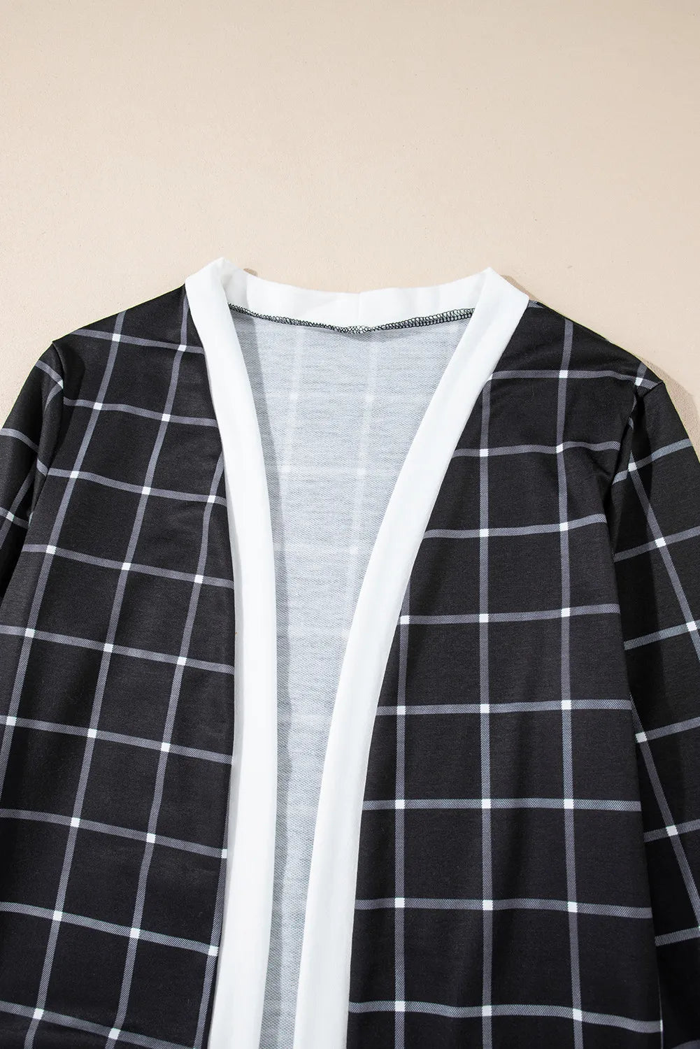 Plaid Open Front Long Sleeve Cover Up - Lilixa.store