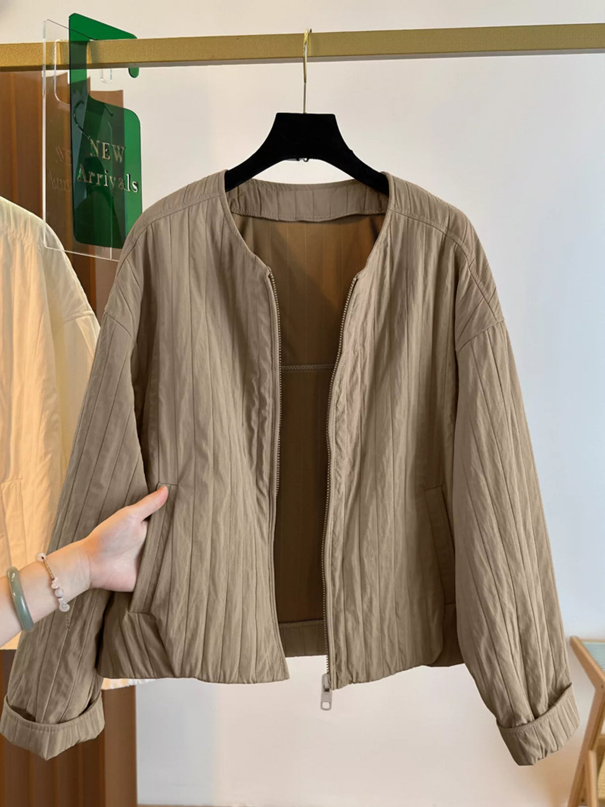 Zip Up Lightweight Jacket in Khaki, view 2