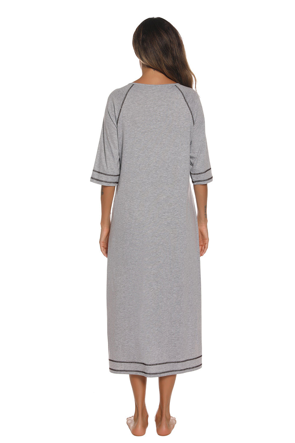 Zip Up Slit Round Neck Night Dress with Pockets - Lilixa.store