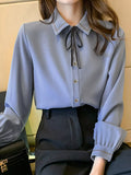 Bow Tie Long-Sleeve Shirt - Lilixa.store