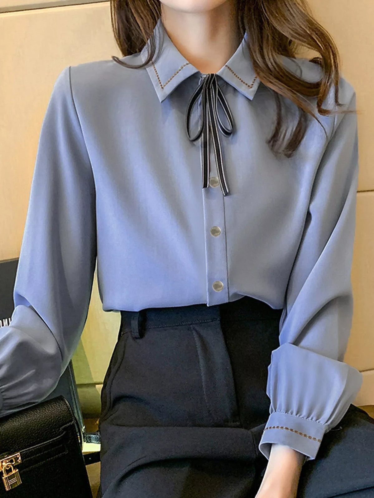 Bow Tie Long-Sleeve Shirt - Lilixa.store