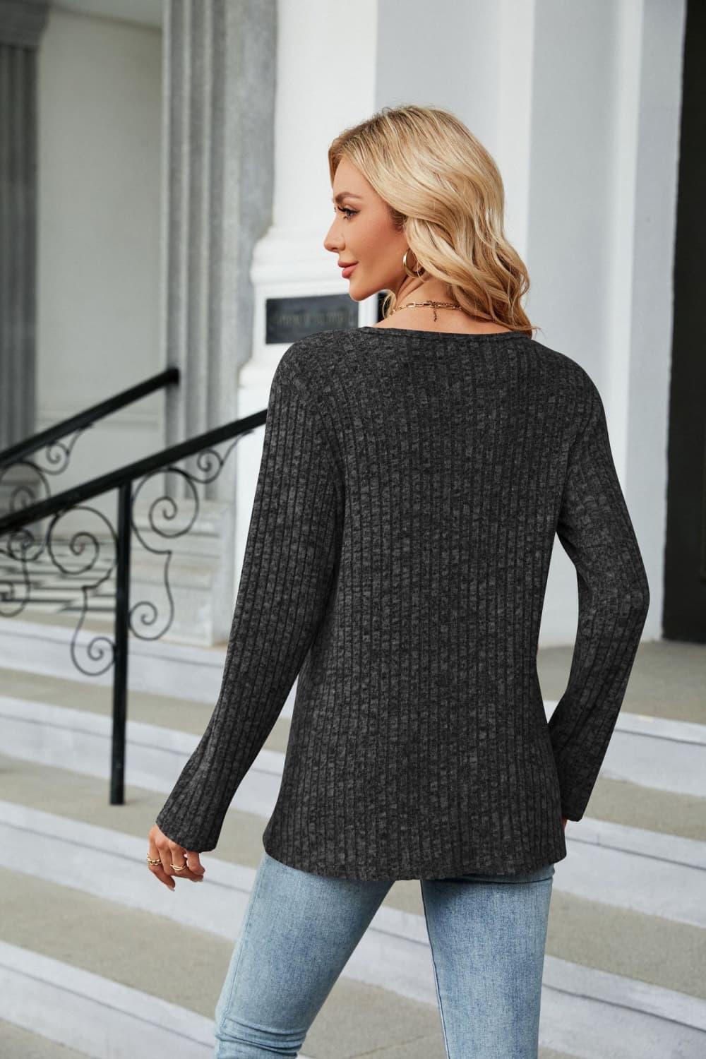 Buttoned Long Sleeve Slit Top, view 10