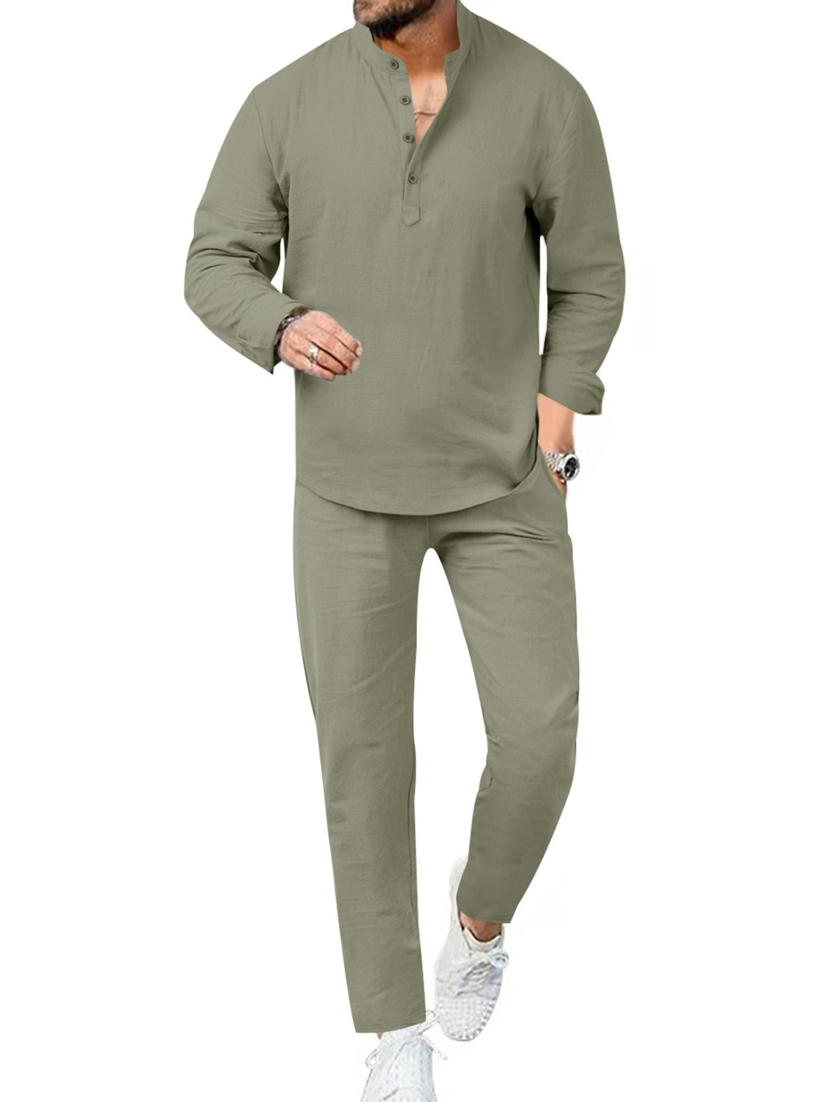Men's Full Size Casual Long Sleeve Shirt and Pants Set Plus Size - Lilixa.store