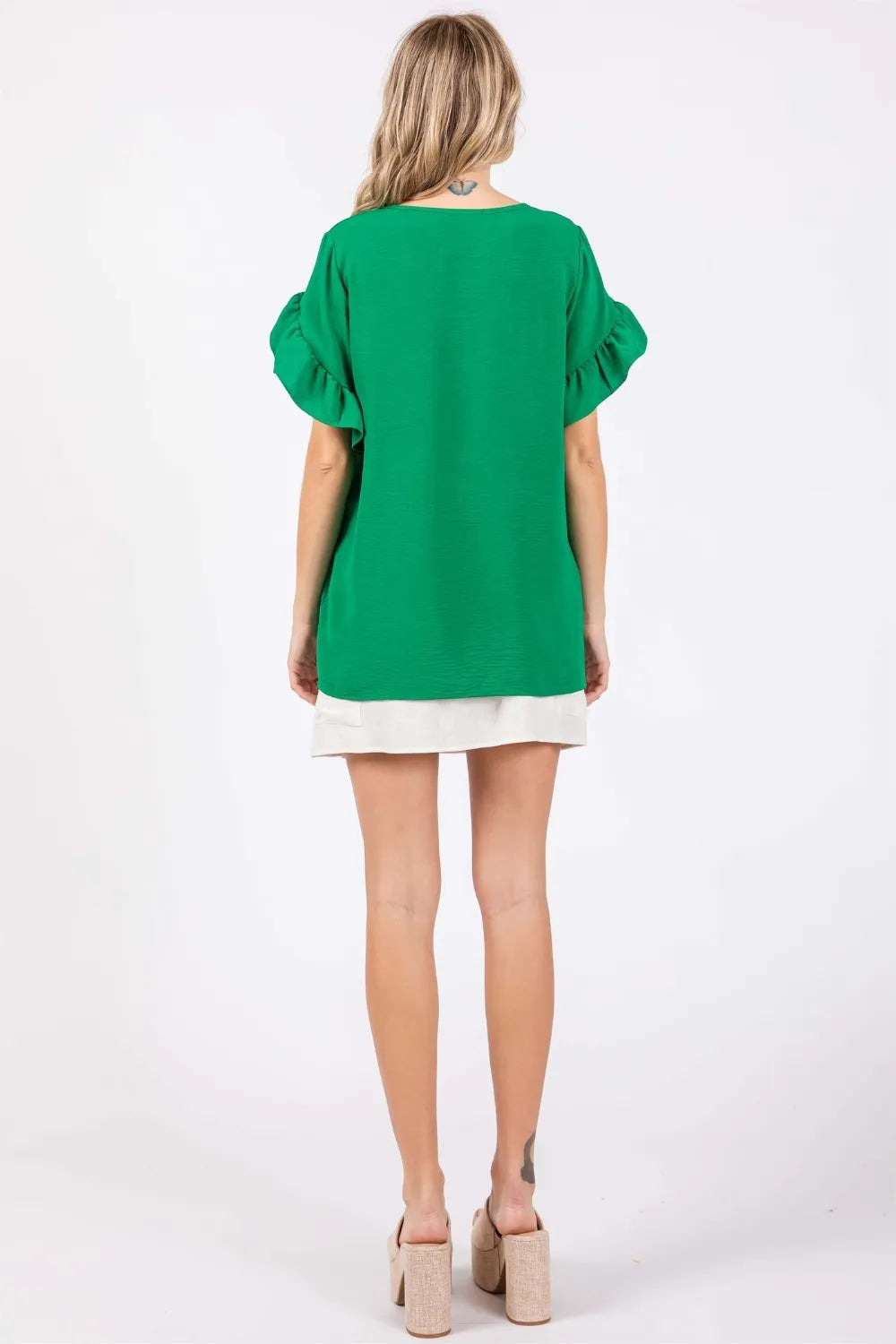 GeeGee Ruffled Short Sleeve V-Neck Blouse - Lilixa.store