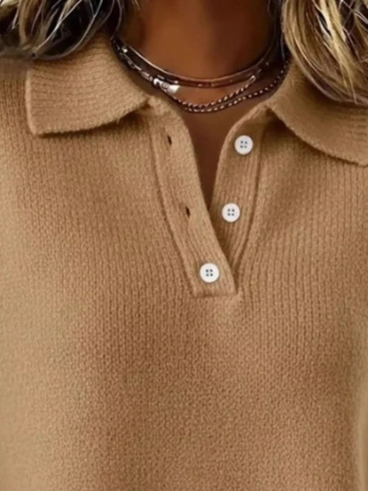 Full Size Button Detail Dropped Shoulder Sweater Plus Size