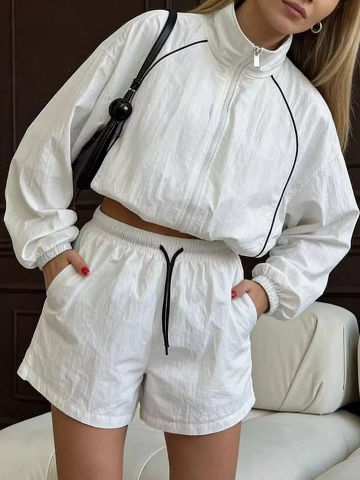 Zip-Up Jacket and Shorts Two-Piece Set - Lilixa.store